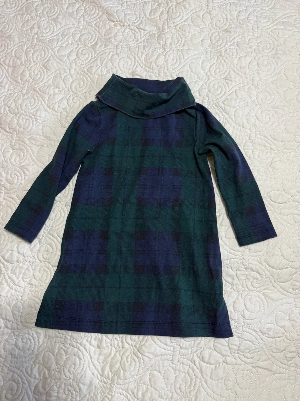 Crewcuts by JCrew toddler winter fall dress in navy hunter green tartan plaid 2T